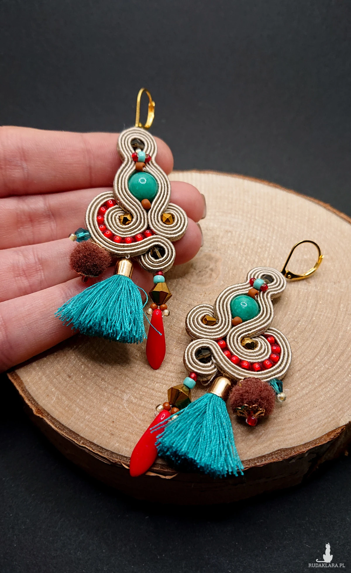 BEŻOWO-KOLOROWE KOLCZYKI SUTASZ W STYLU BOHO 2